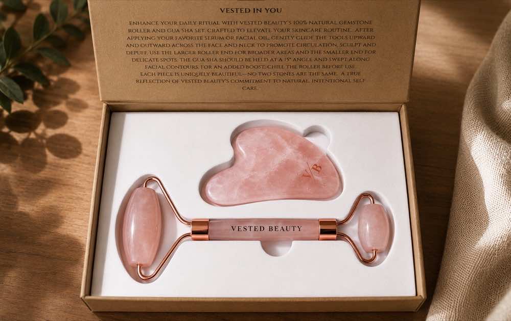 Rose quartz roller and gua sha